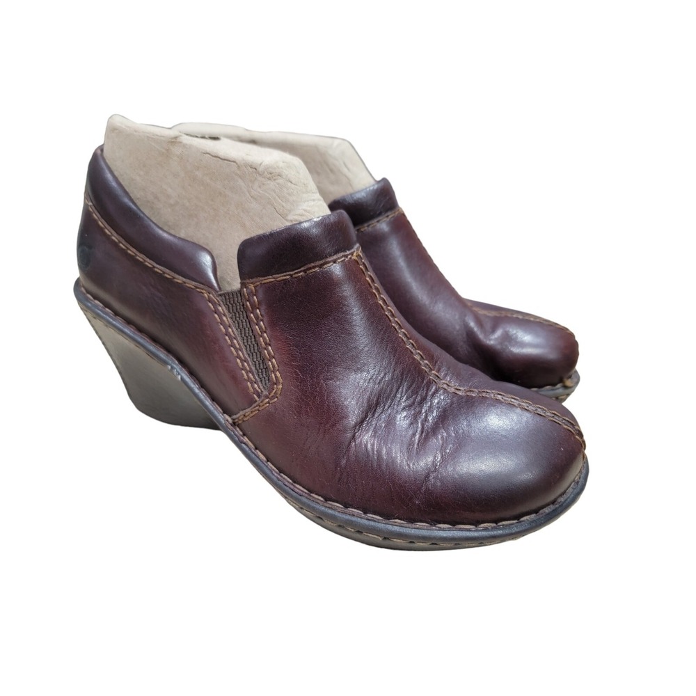 Born Women's Clogs Brown Leather Casual Comfort Slip On Shoes Size 8